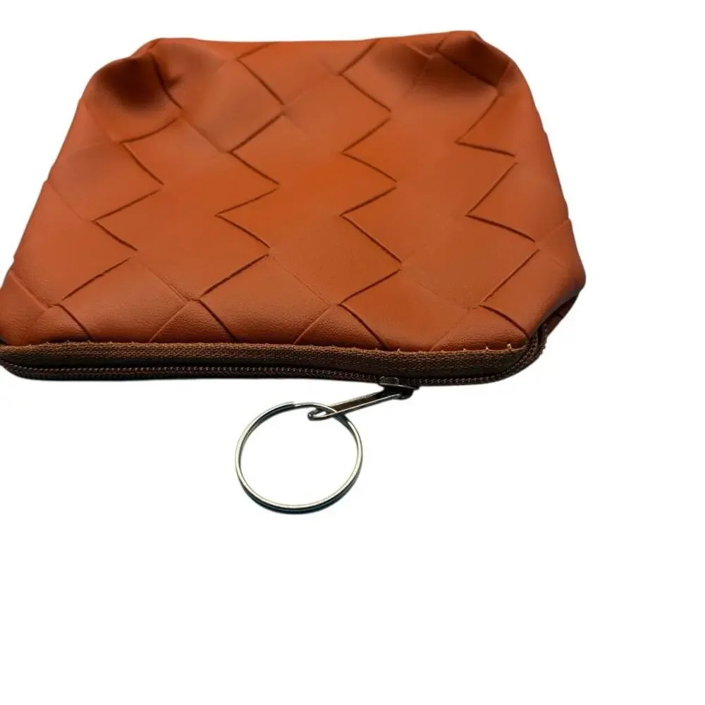 Caramel Brown Quilted Women's Zippered Coin Purse With‎ Key Ring